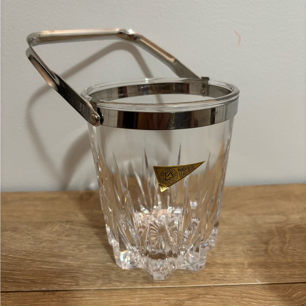 Crystal Ice Bucket with Silver Handle, Made in Italy, Wine chiller